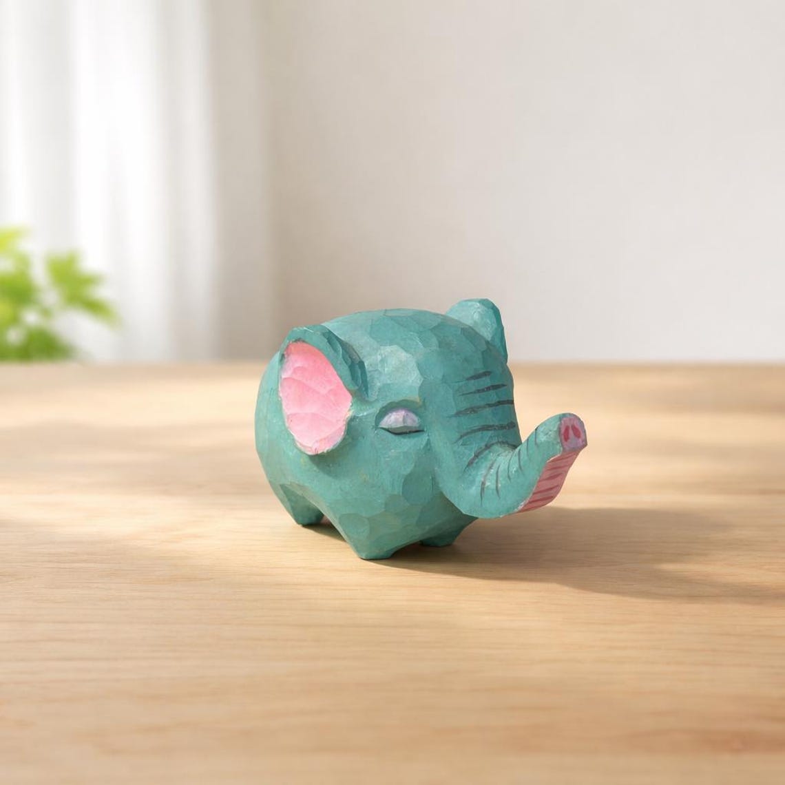 Wooden Elephant Figurines Desk Decor, Small Animal Tabletop Display