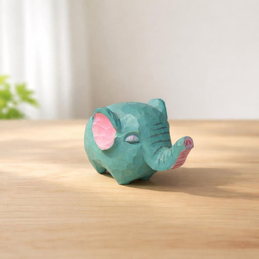 Wooden Elephant Figurines Desk Decor, Small Animal Tabletop Display