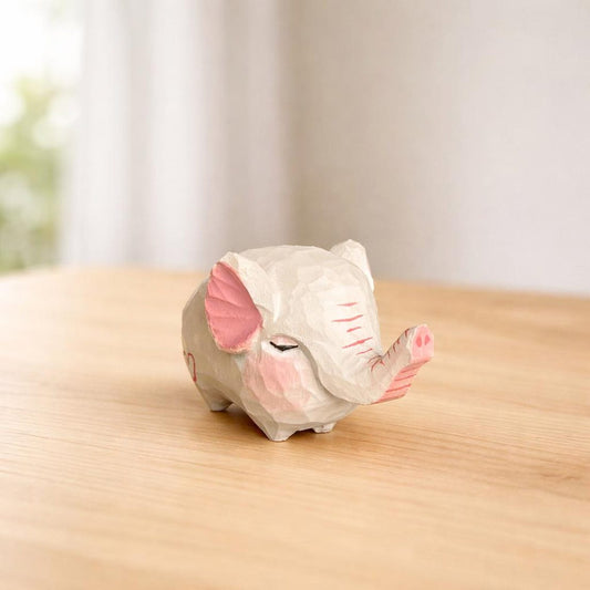 Wooden Elephant Figurines Desk Decor, Small Animal Tabletop Display