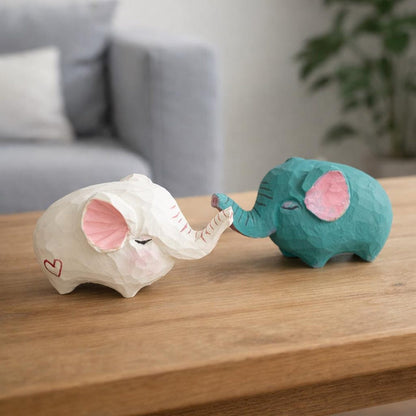 Wooden Elephant Figurines Desk Decor, Small Animal Tabletop Display